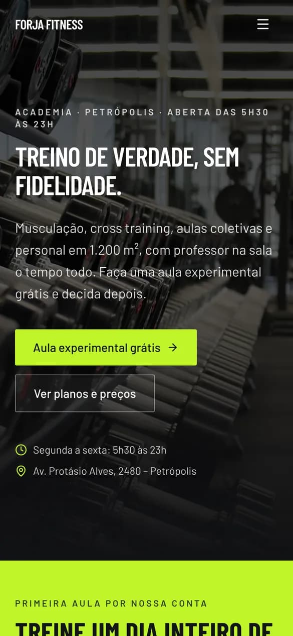 Modelo de site para Academia / Personal / Studio no celular