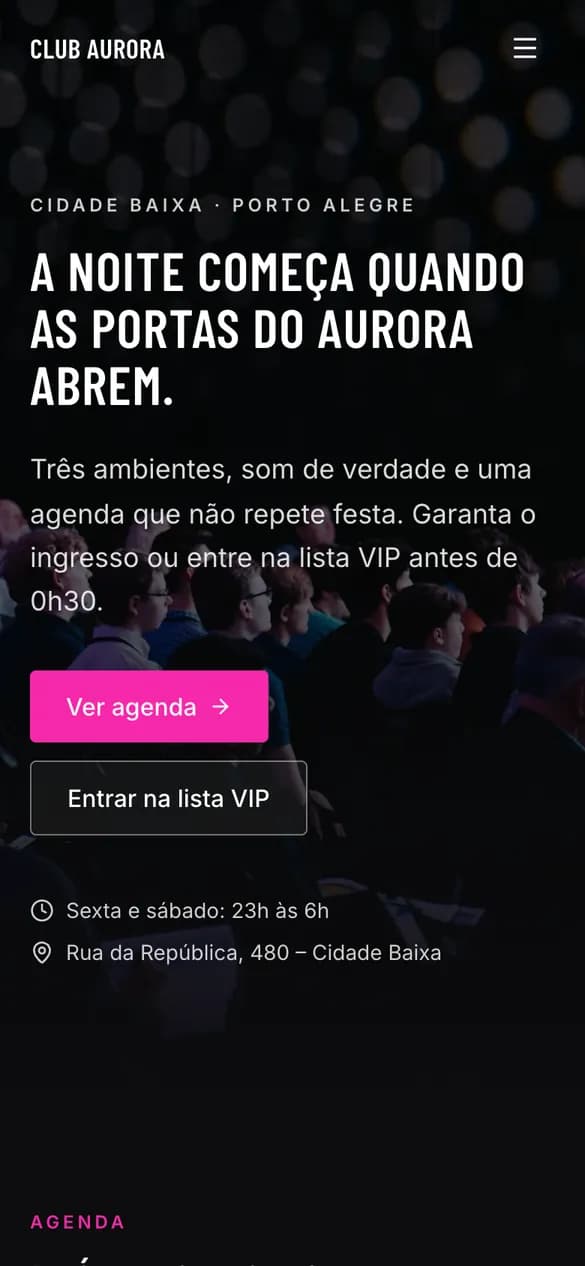 Modelo de site para Balada / Casa de eventos no celular