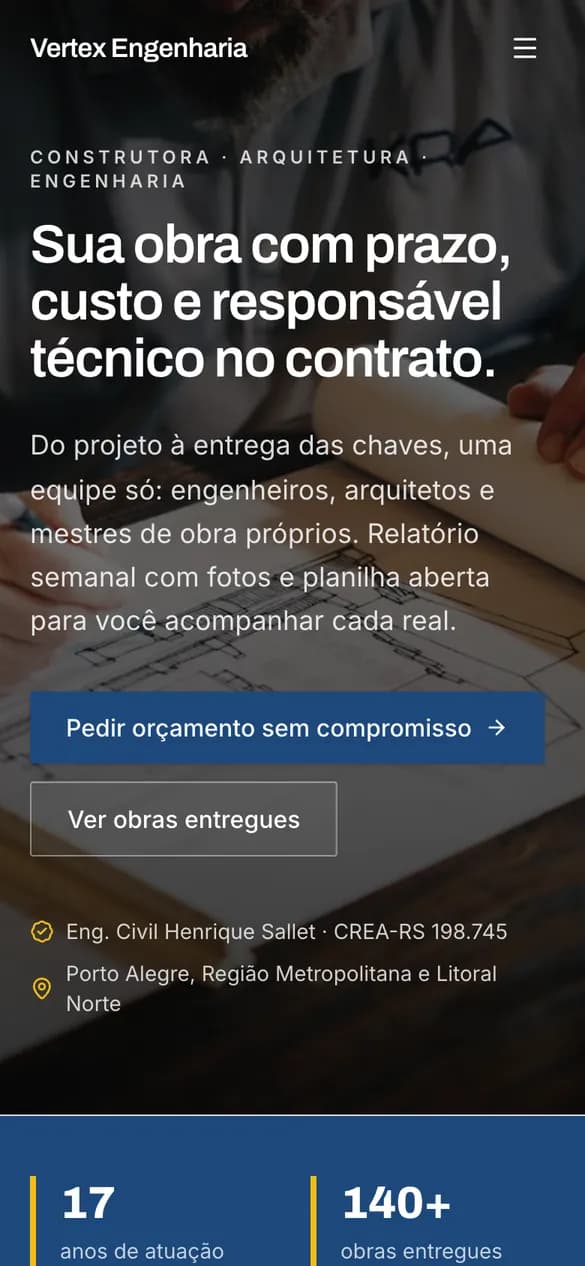 Modelo de site para Construtora / Arquitetura / Engenharia no celular