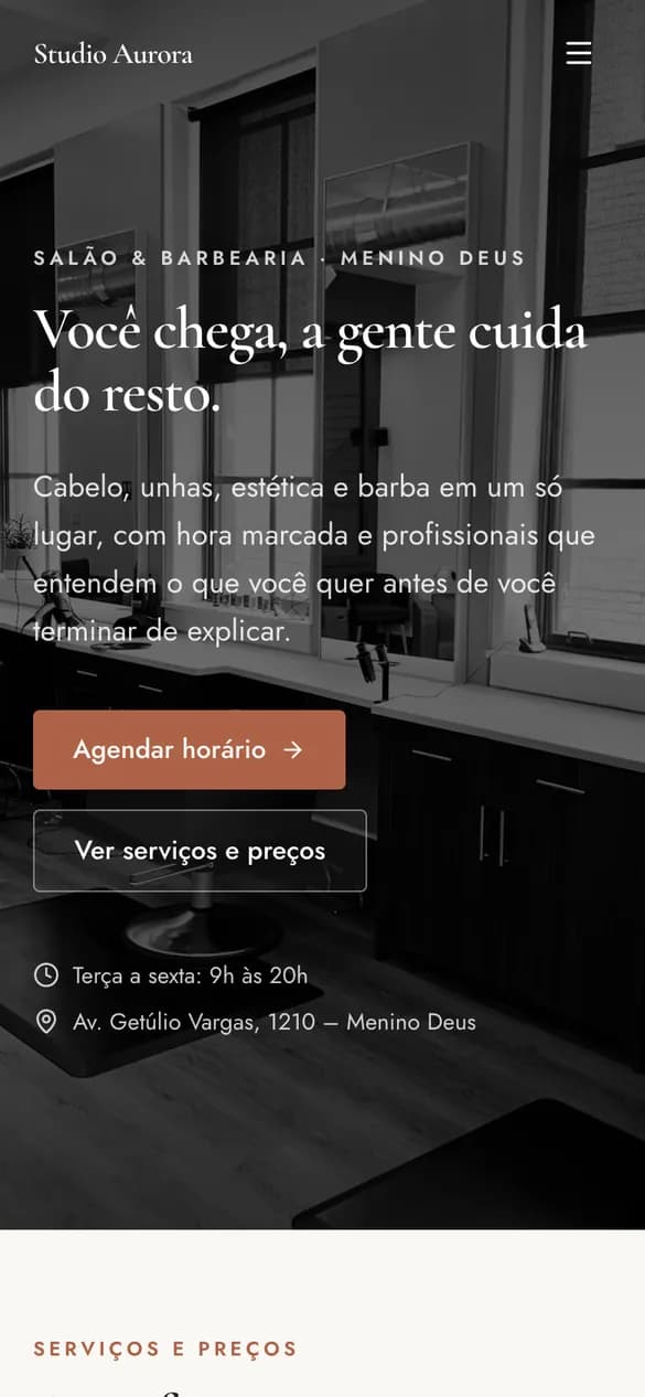 Modelo de site para Salão / Barbearia / Estética no celular