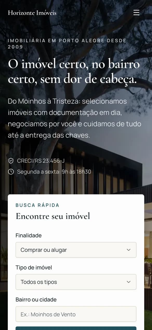 Modelo de site para Imobiliária / Corretor no celular