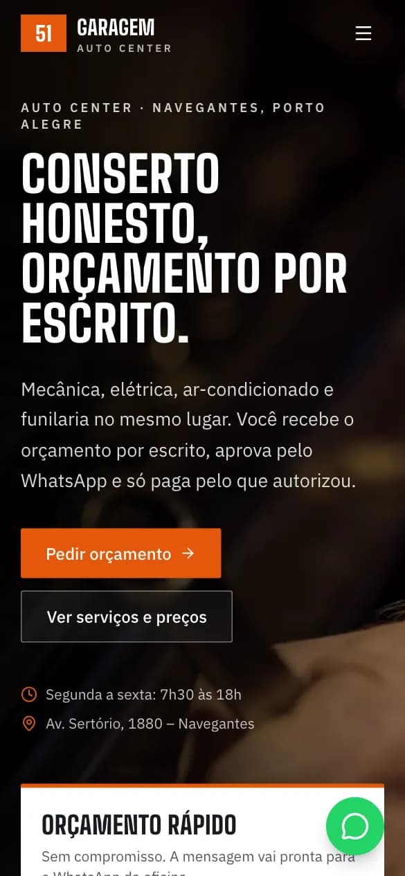 Modelo de site para Mecânico / Oficina / Auto center no celular