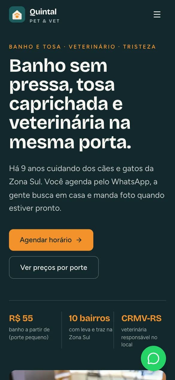Modelo de site para Pet shop / Banho e tosa / Veterinário no celular