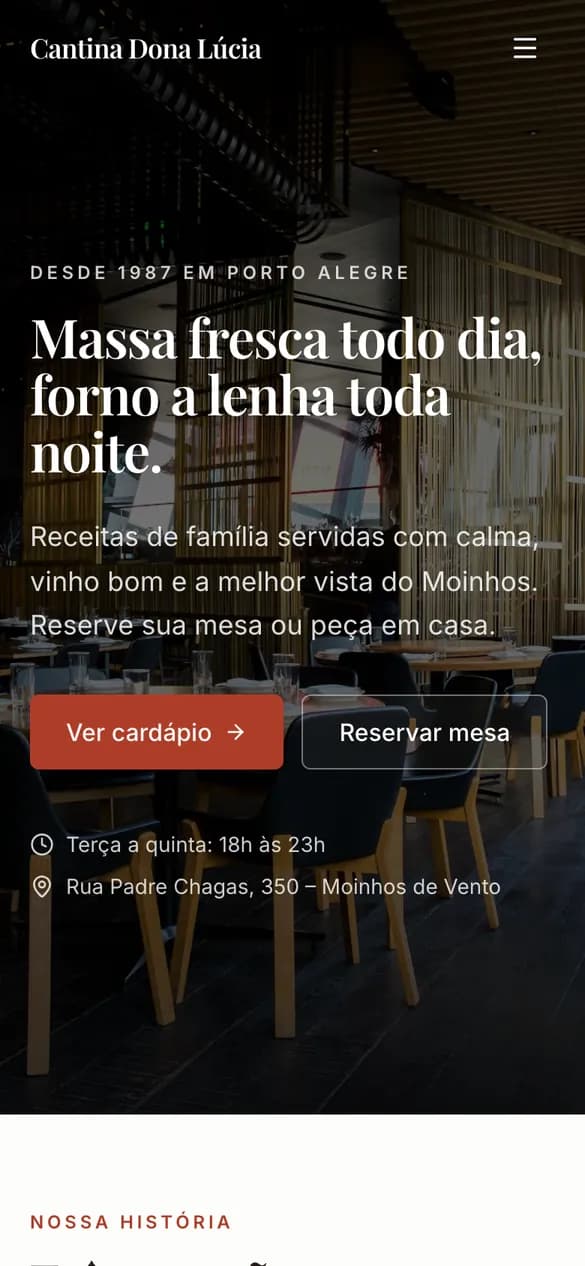Site de Cantina Dona Lúcia no celular
