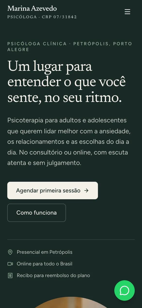 Modelo de site para Psicólogo / Nutricionista / Fisioterapeuta no celular