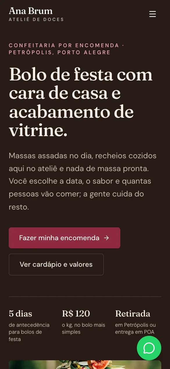 Modelo de site para Confeitaria / Doces / Marmitas por encomenda no celular
