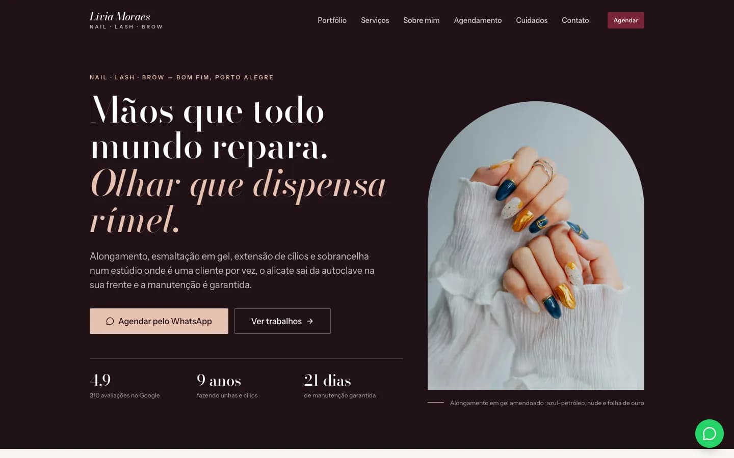 Modelo de site para Nail designer / Lash / Sobrancelha