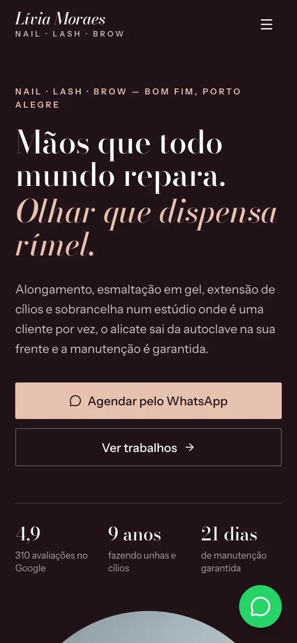 Modelo de site para Nail designer / Lash / Sobrancelha no celular