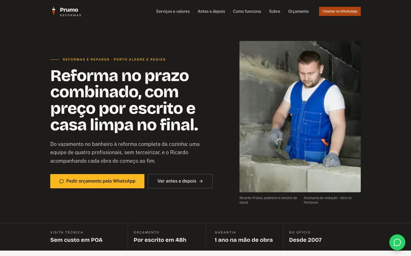 Modelo de site para Pedreiro / Reformas / Serviços para casa