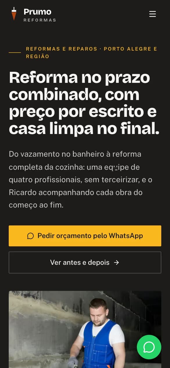 Modelo de site para Pedreiro / Reformas / Serviços para casa no celular