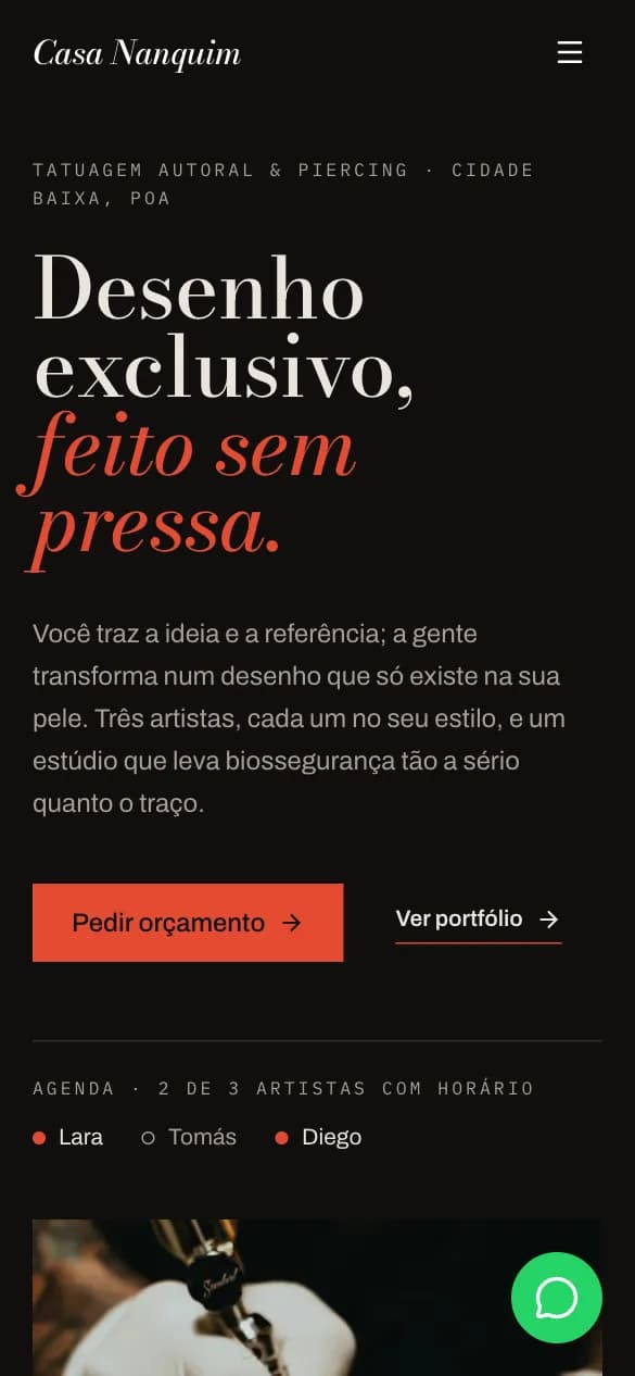 Modelo de site para Tatuador / Estúdio de tatuagem / Piercing no celular